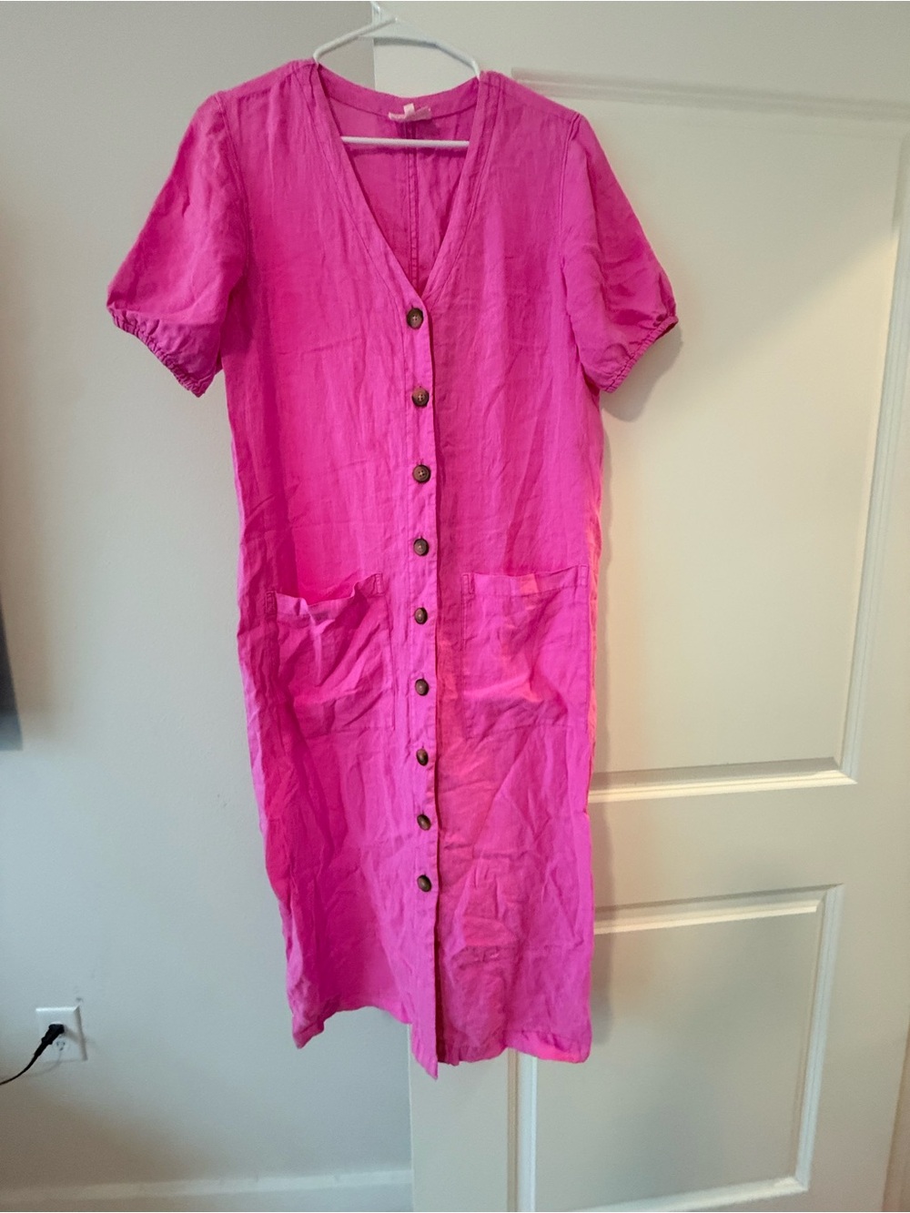 Lou & Grey Hot Pink Button-Front Linen Midi Dress